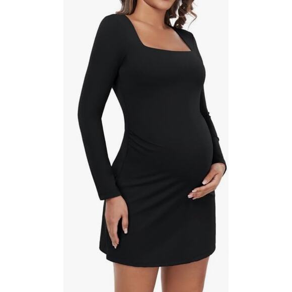 Maacie Maternity Long Sleeve Square Neck Tennis Golf Dresses Size 18 Black New - Picture 2 of 11
